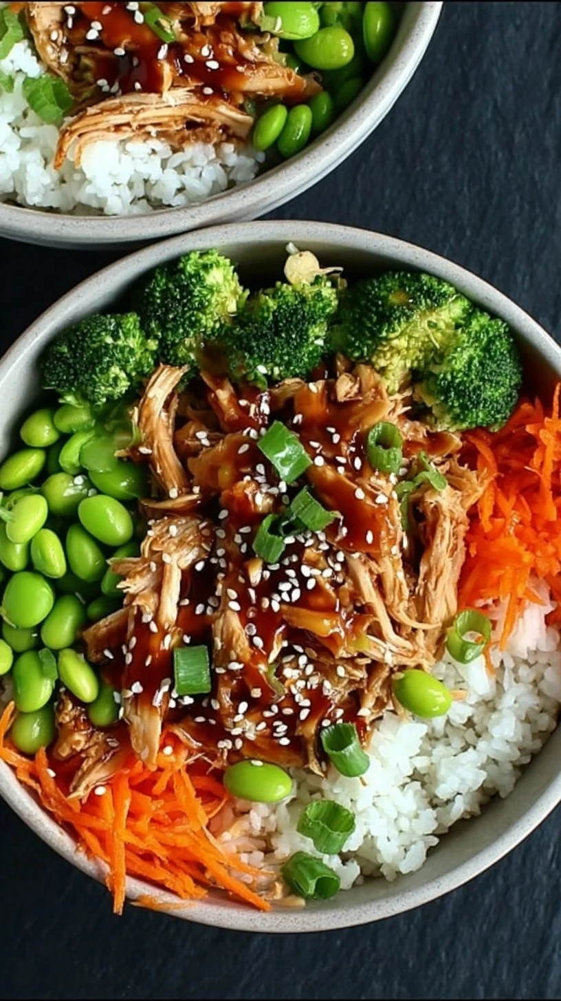 Delicious teriyaki chicken crockpot bowl with vegetables and rice